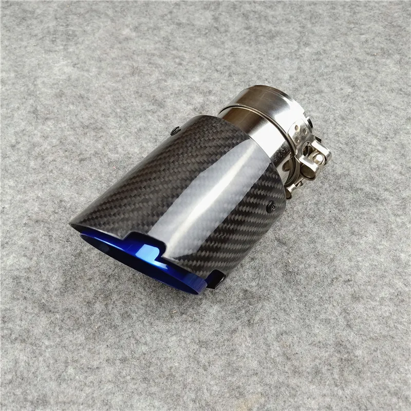 Car styling Burnt Blue Stainless steel Exhaust System tips Universal For Cars Glossy Carbon fiber Muffler Nozzle end tailpipes