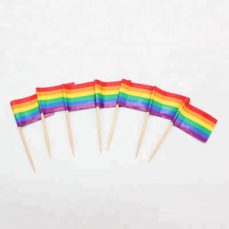 Wholesale Rainbow Flag Toothpick Lesbian Gay Pride LGBT Flag Banner Cocktail Sticks Picks Free Shipping W9980
