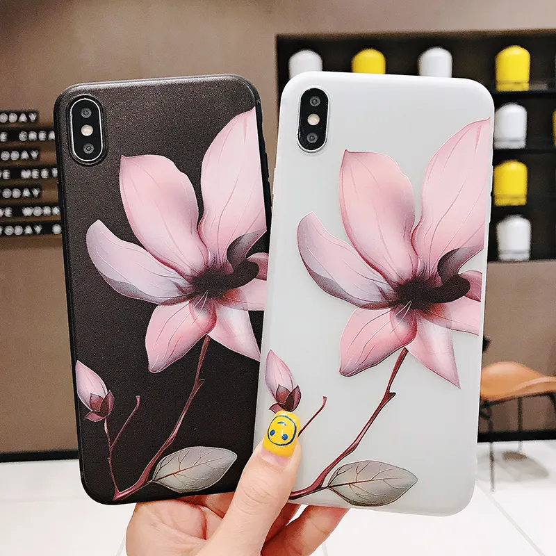 Fodral för iPhone 6 7 8 6s X XS XR XS-MAX Case Cover Rose Flowers Blac