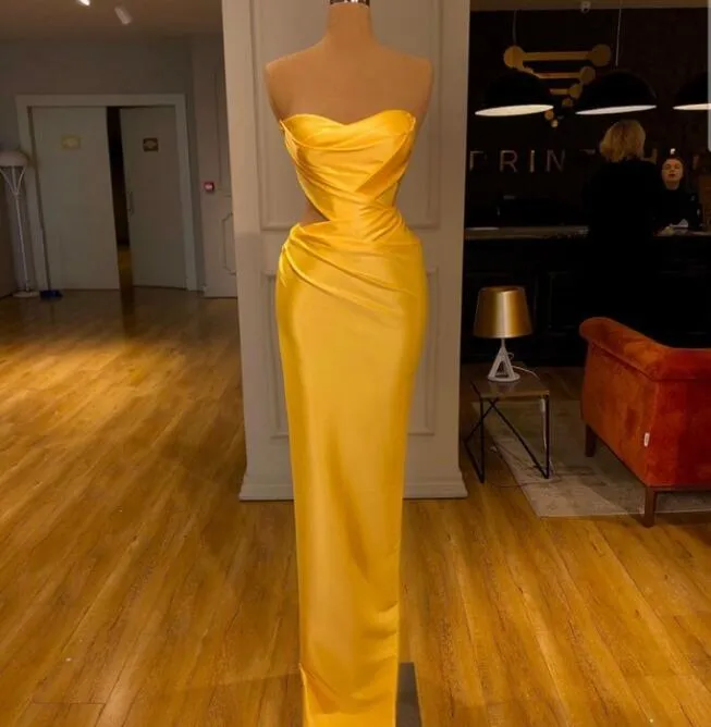 Abendkleid Yousef aljasmi Damenkleid Kim Kardashian Gelbes Etuikleid aus Satin Langes Kleid Sweetheart