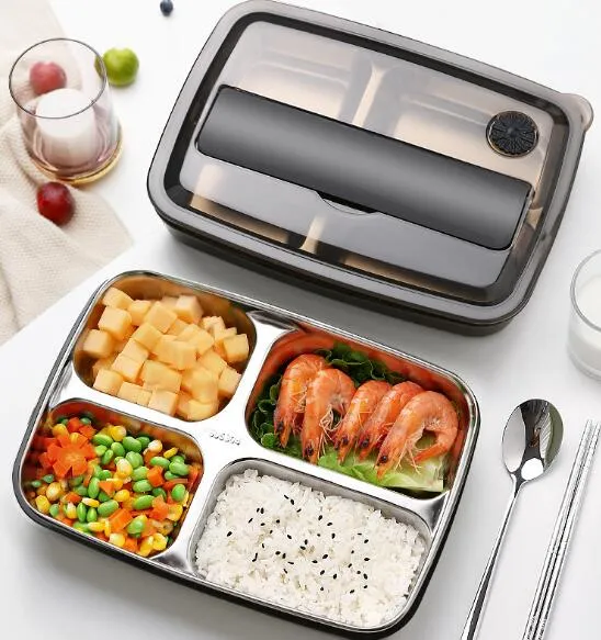 Bento Lunch Box нержавеющей стали с пластиковым 1200 мл Обед решетчатые ящики кухни Контейнеры для пищевых продуктов для детей с подогревом Обед случая GGA3226