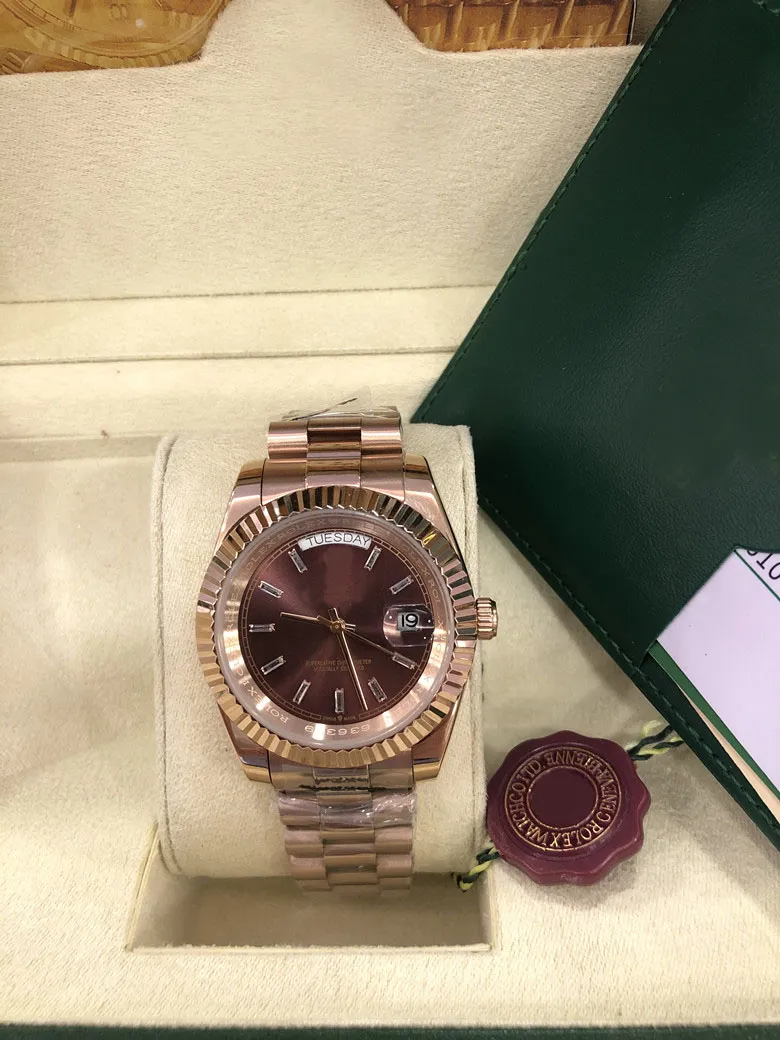 With Original Box Luxury Watches 41MM 18K Gold Dark Rhodium Index Dial Automatic Fashion Brand Men's Watch Wristwatch2529