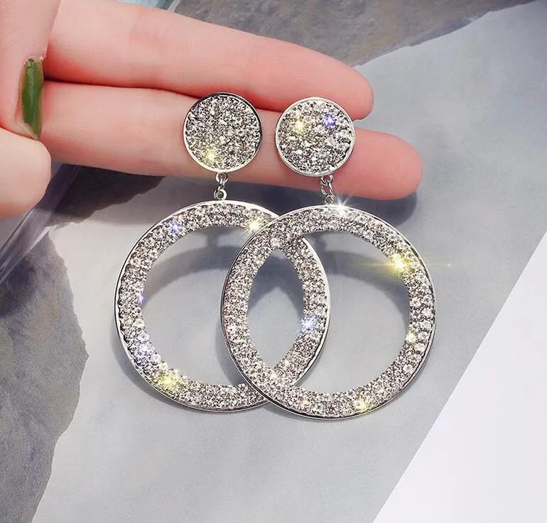 Ny designer geometri av cirkel Örhängen för kvinnor mode bling bling stud earring 925 silver nål smycken gåvor epacket gratis skepp