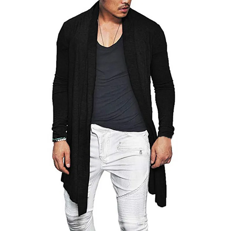 Stylowe męskie Scaligan Waterfall Z Długim Rękawem Cloak Trench Cardigan Płaszcz Slim Fit Jesień Wiosna Męskie Odzież Hombre Solid Color