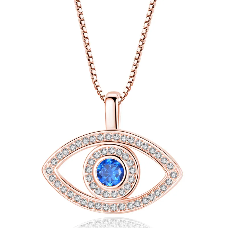 Blue Evil Eye Pendant Necklace Luxury Crystal CZ Clavicle Necklace Silver Rose Gold Jewelry Third Eye Zircon Necklace Fashion Birthday Gift