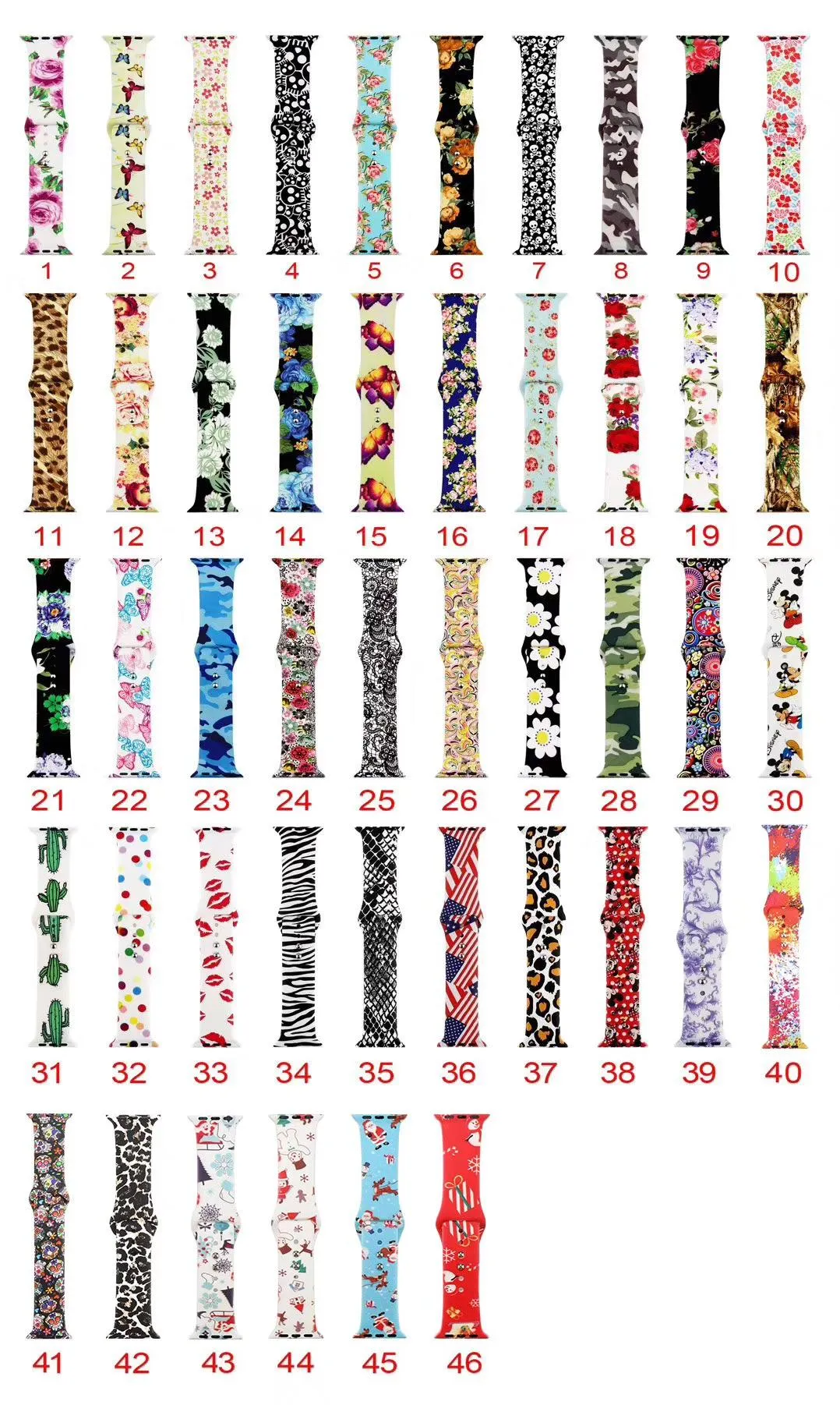 New Colors Floral Flower Bands for Apple Watch Series 4 3 2 1 40mm 44mm, Silicone Pattern Printed Strap for IWatch Series 4 3 2 1 38mm 42mm