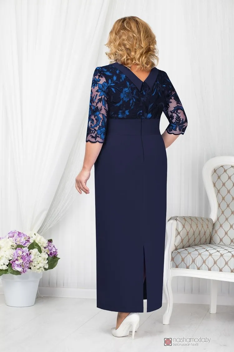 navy lace 3 4 sleeve dress ZAPAKA Women Navy Mother of the Bride Dress with Lace Appliques Bodycon 3/4 Sleeve Midi Wedding Guest Dress, Navy / US16 main image 0