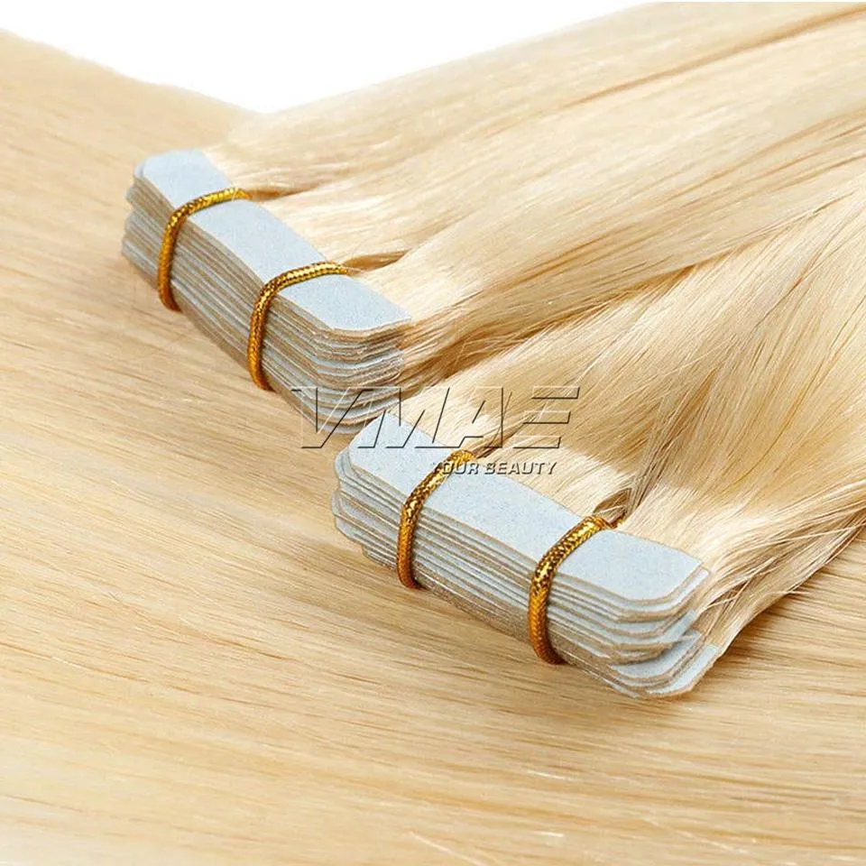 European Natural Color Multi Colors 12 to 26 Inch 100g Silky Hairpiece Skin Weft Remy Virgin Human Hair Extensions Tape In
