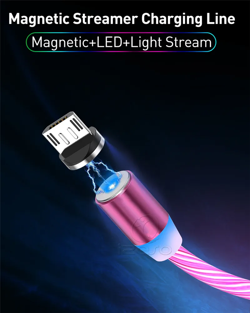 Câble De Charge USB 3 En 1 LED - Micro-USB, USB-C, Lightning 8 Broches - Longueur 1m - Aluminium Flexible