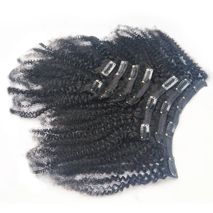 Brasileño virgen sin procesar Afro Kinky Curly Weave Clip afroamericano en extensiones de cabello humano Color natural Cabeza completa 8 Unids / set 120 G