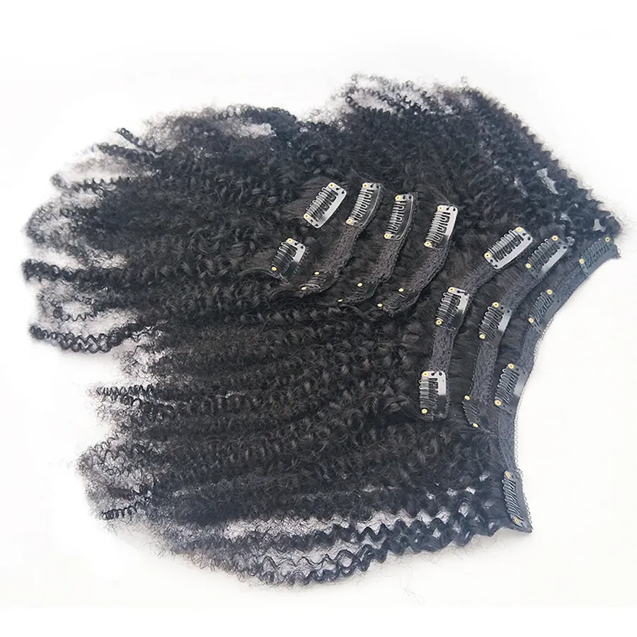 Brazylijski Nieprzetworzona Dziewica Afro Perwersyjne Kręcone Splot African American Clip In Human Hair Extensions Naturalny Kolor Pełna głowa 8 sztuk / zestaw 120g