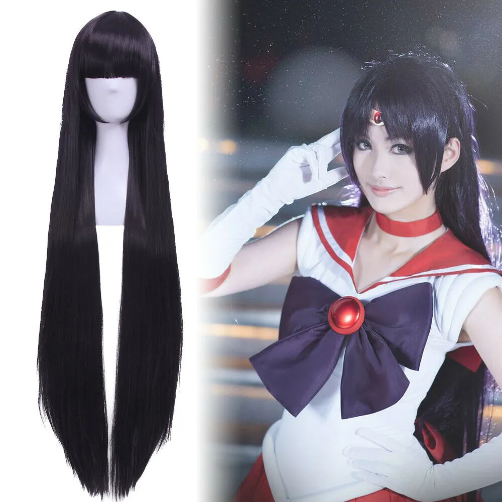 Mars Hino Rei Gokou Ruri Neko Long Dark Purple Straight Cosplay Pruik Anime Hair