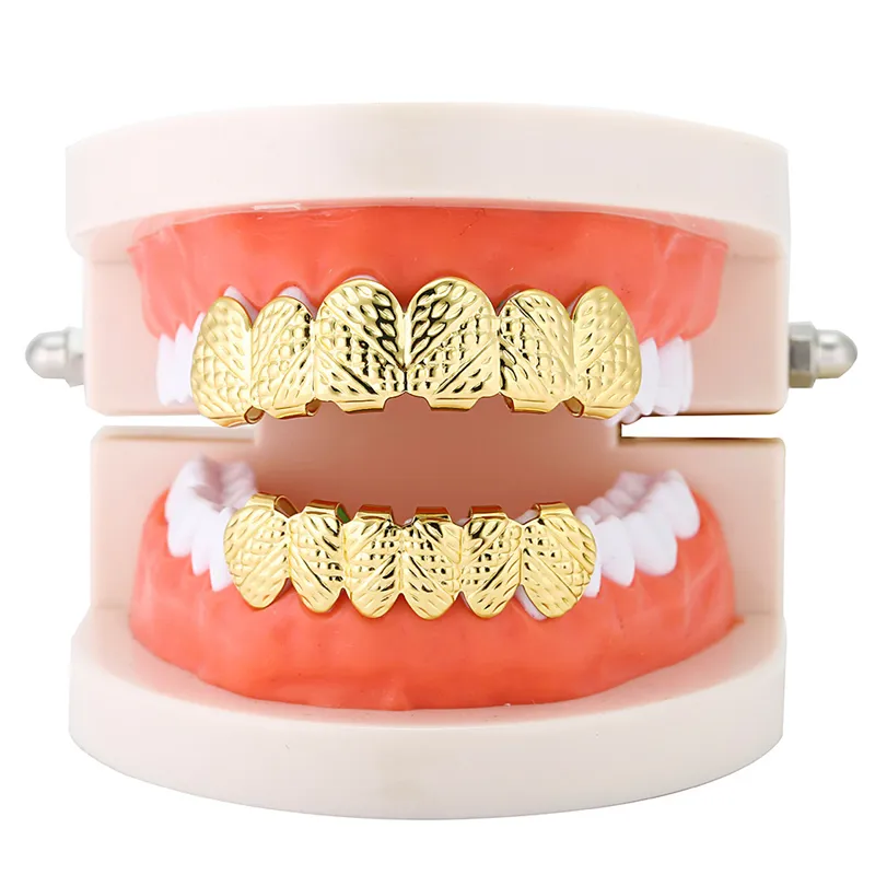 Hip Hop, 6 dientes inferiores superiores para hombres, Color dorado y plateado, dentadura postiza Grillz, conjunto de parrillas dentales con entramado para mujeres, joyería para el cuerpo