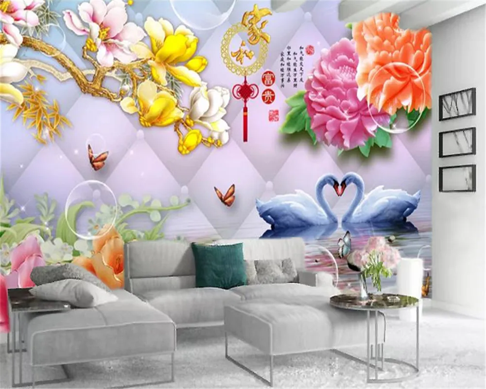 家庭用壁紙と花白鳥湖プレミアム大気中室装飾壁紙