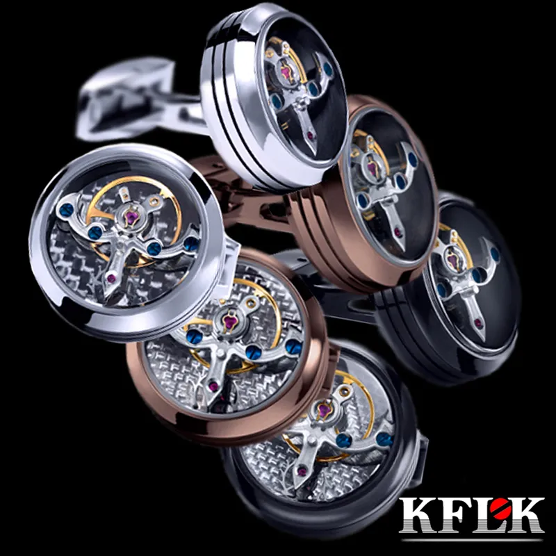 KFLK jewelry shirt cufflink for mens Brand cuff button watch Mechanical movement cuff link high quality Tourbillon Free Shipping