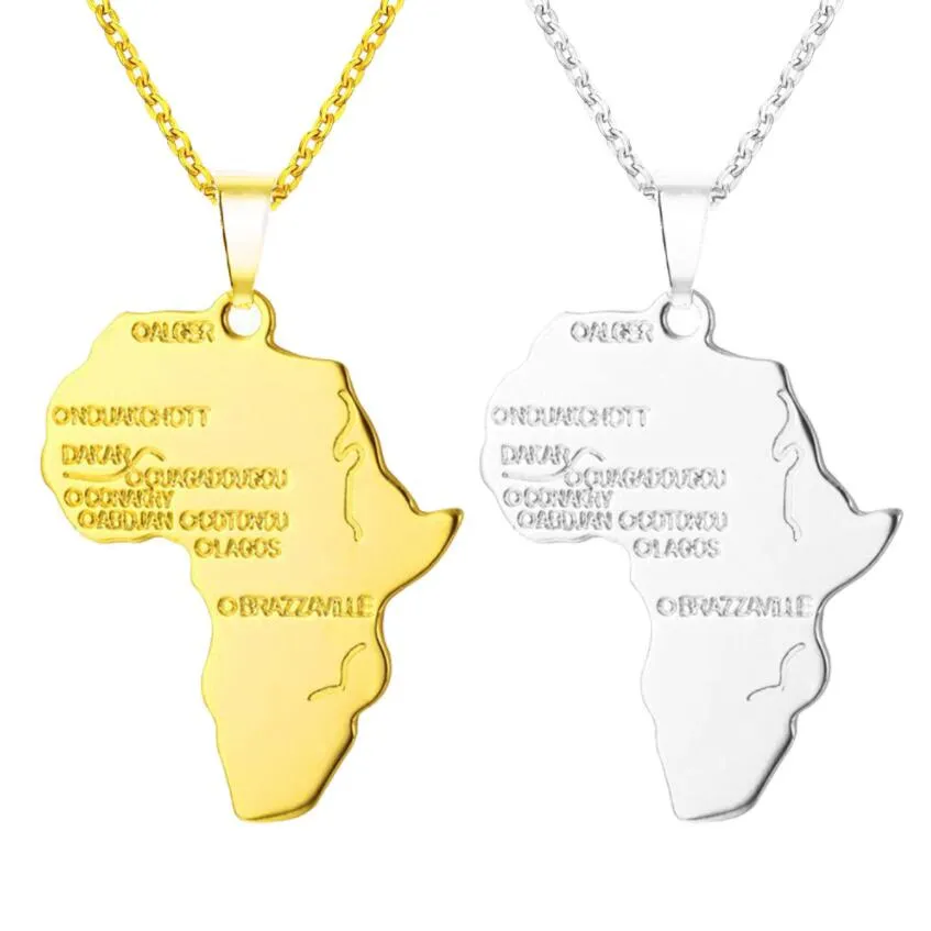 U7 Africa Necklace Gold Color Pendant & Chain African Map Hiphop Gift for Men/Women Ethiopian Jewelry Trendy 4 Colors Free Shipping