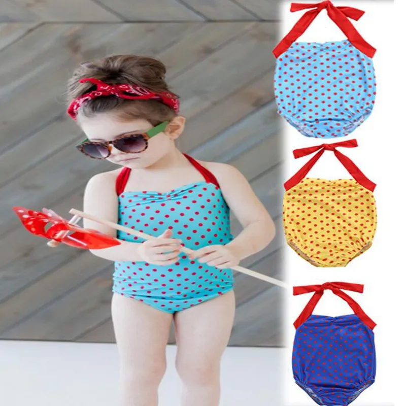 赤ちゃんのロンパー水着の子供たちの子供の女の子のドット水着水着のスーツのビーチウェア1-5tの赤ちゃんガールスイミングスーツ