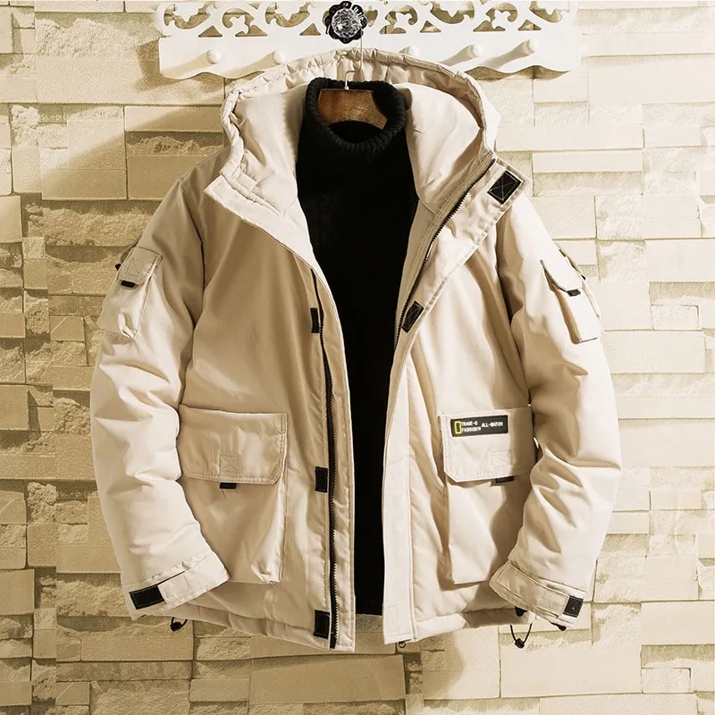 Mens warm jacket deals with hood
