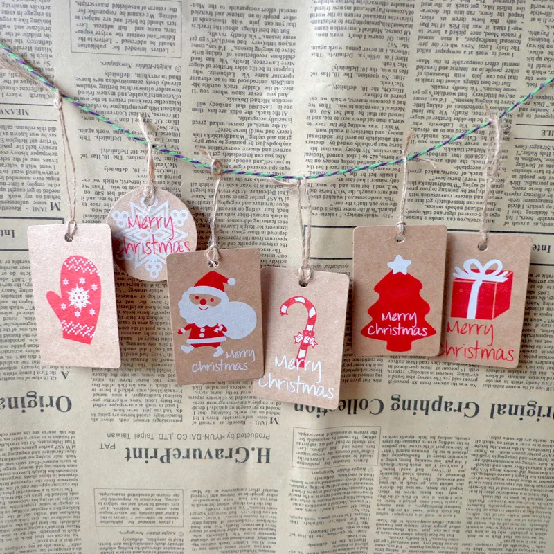 Украшения счастливого рождества подарок Kraft Paper Tags Santa Claus Paper Hang Tag Tag Snowflake Tree Decor Decor Diy Label Lag Tags 4 5x7cm