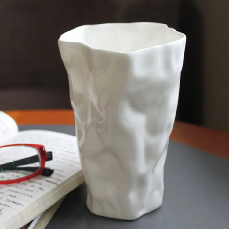 Creative Design Pur Blanc Tasse Pliante Sans Plomb En Céramique Porcelaine Bone Chine Café Lait Thé Tasse Drinkware Bouteilles Tasse