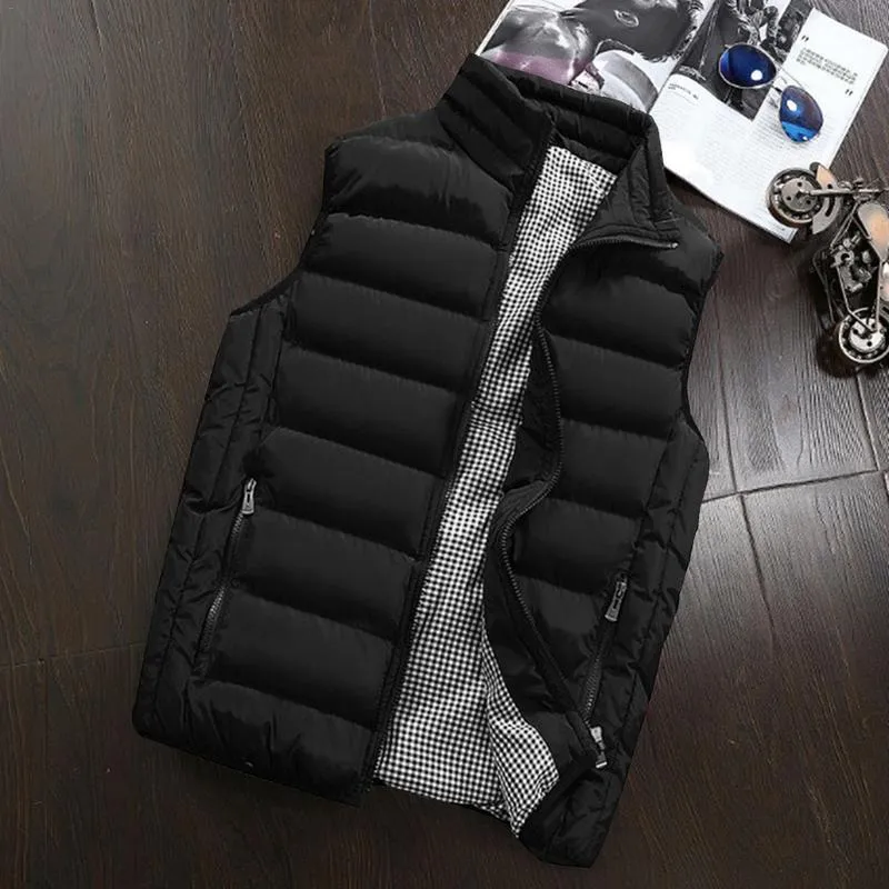Men's Casual Vest Jacket Thickened Sleeveless Cotton Padded Warm Anti - static Breathable Coat for Autumn Winter red blue black