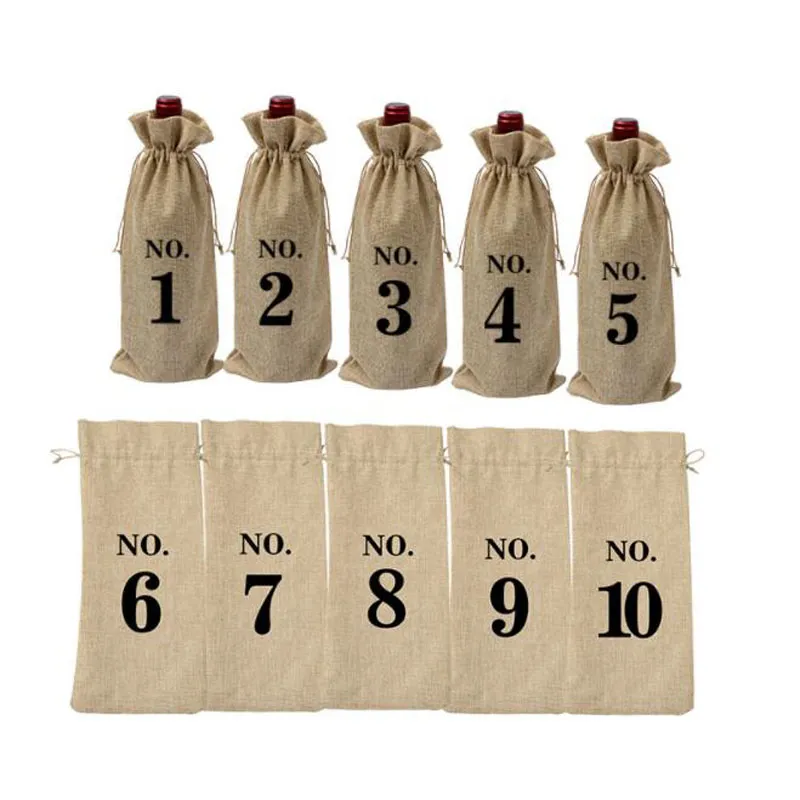 Jute Wine Bags Numbered Wine Bottle Gift Bags with Drawstring for Blind Wine Tasting Wholesale ZC2794