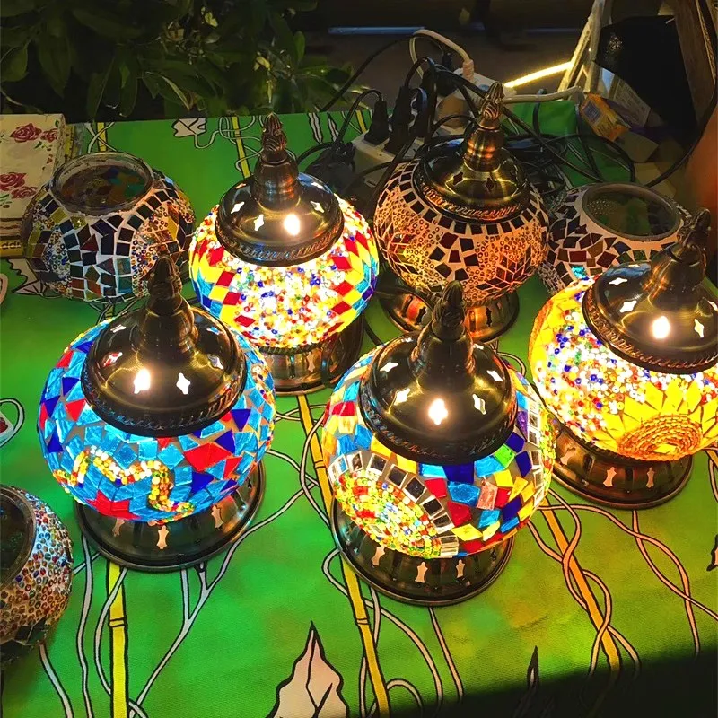 Tureckie lampy mozaiki do ślubu Deco Sypialnia Salon Turkish Mozaika Lampy stołowe Ręcznie robione lampy mozaiki szklane