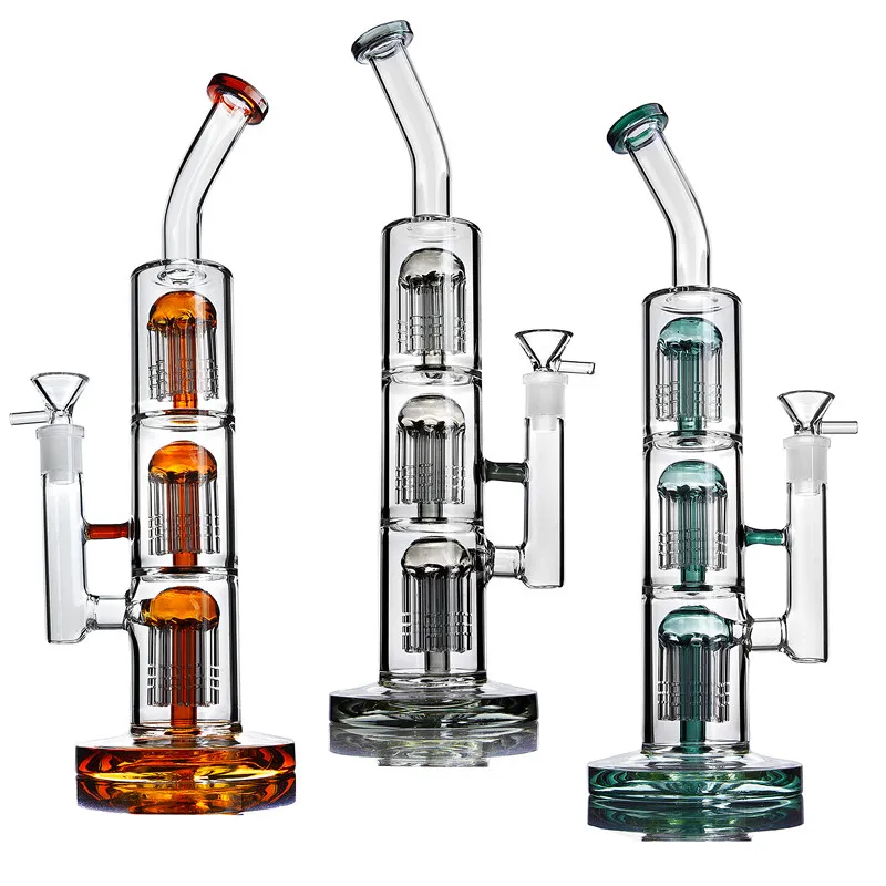 hookahs Triple Arm Trees Perc Bong Glass Bongs Bubblers Piece Recycler with 14mm joint Bowl oil dab rigs