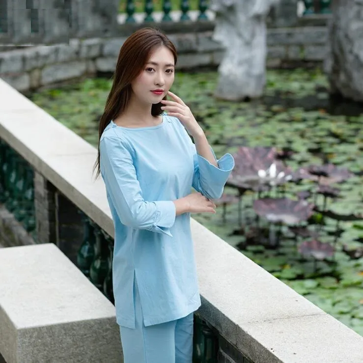 Summer Tea Artist Clothing Zen Women Cotton and Linen Two-Piece Suit Retro  Chinese Style Buddhist Clothes Female (Color : White Suit, Size : Medium)
