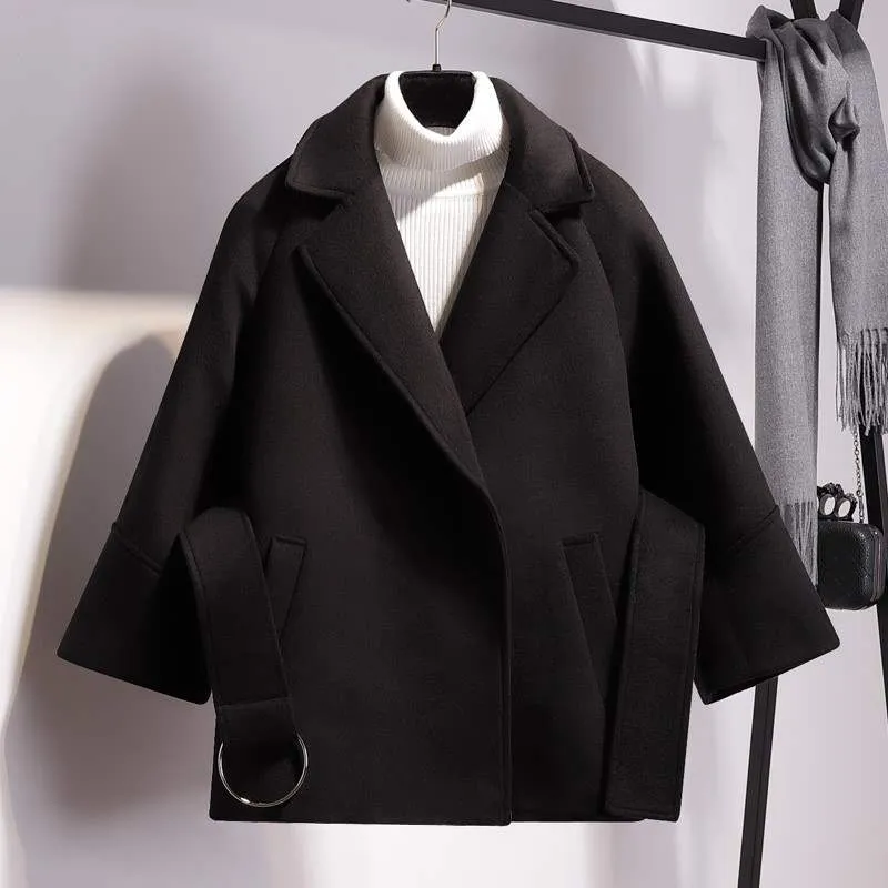 Women Short Woolen Coat Belt Jacket Autumn Winter Women Short Woolen Coat New Fashion Cape Coat Female Belt Jacket Black Khaki Apricot From 30 02 DHgate