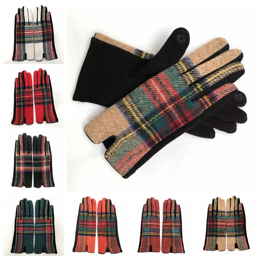 Gants chauds de mode à carreaux en laine pour gants de cyclisme pour femmes automne hiver gants chauds à carreaux 7 styles RRA2009