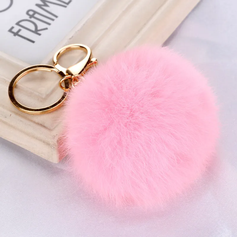 Real Rabbit Fur Ball Keychain Soft Fur Ball Lovely Gold Metal Key Chains Ball Pom Poms Plush Keychain Car Keyring Bag Earrings Accessories