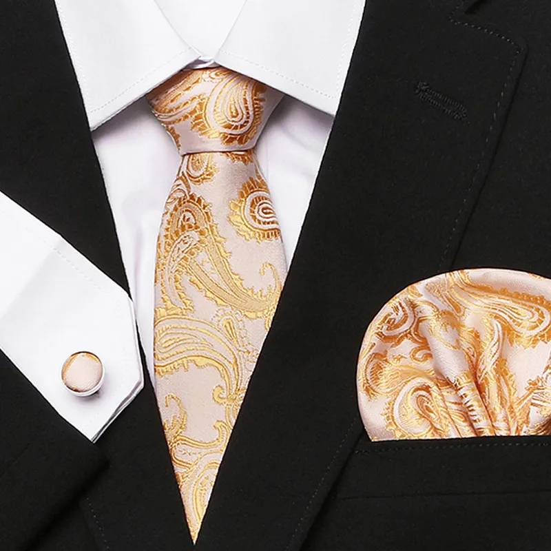 Fashion-Flower Series Men's Tie Anacardi Fiori Cravatta 100% Silk Woven Tie + Hanky + Cufflinks Sets For Formal Three-piece Suit Fashion