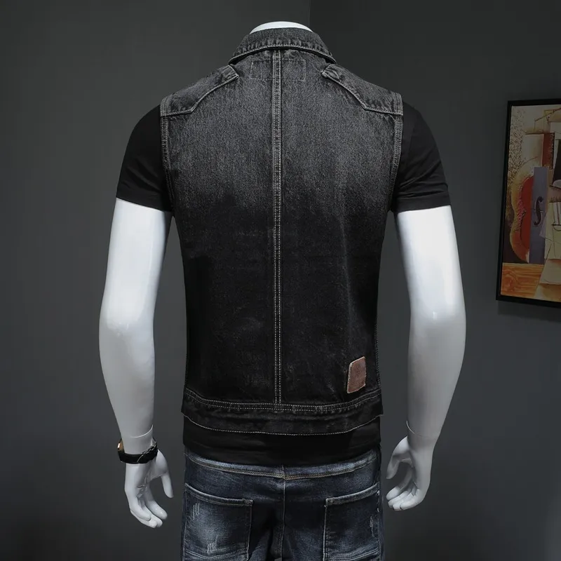 Mejor Precio En A Granel Moto Noir Hommes Denim Gilet Vintage Sans