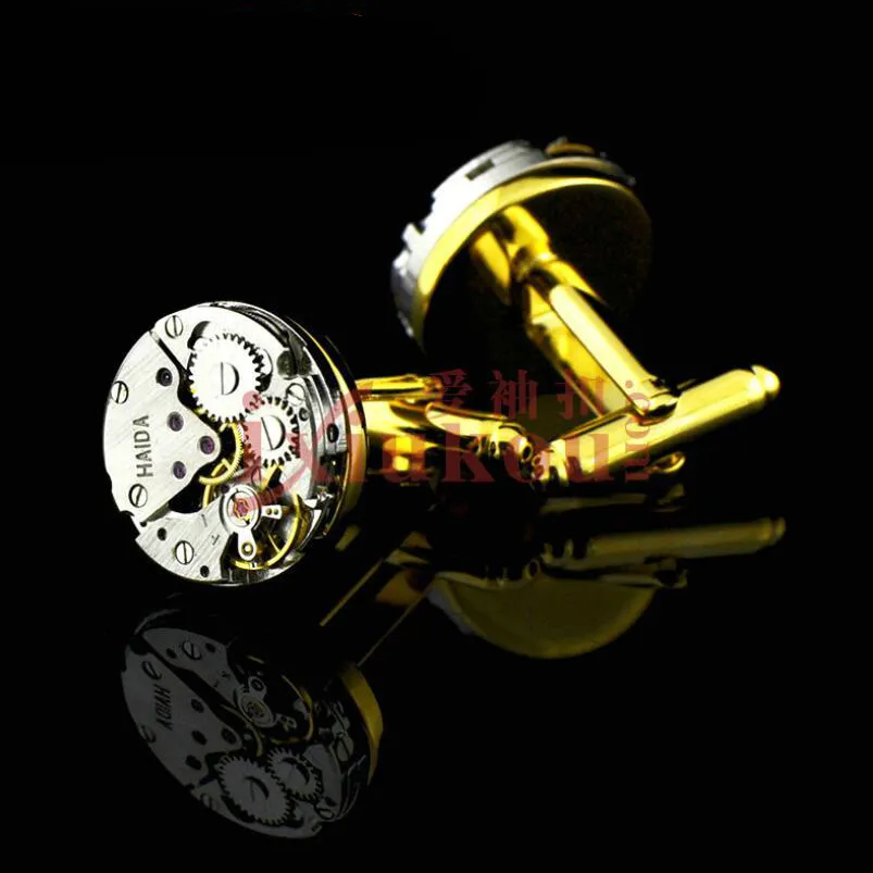 High Quality Mechanical Watch Movement Steampunk Mens Wedding Vintage Gold Plated Cufflinks Sleeve Nail French Business Shirt Cuff Links
