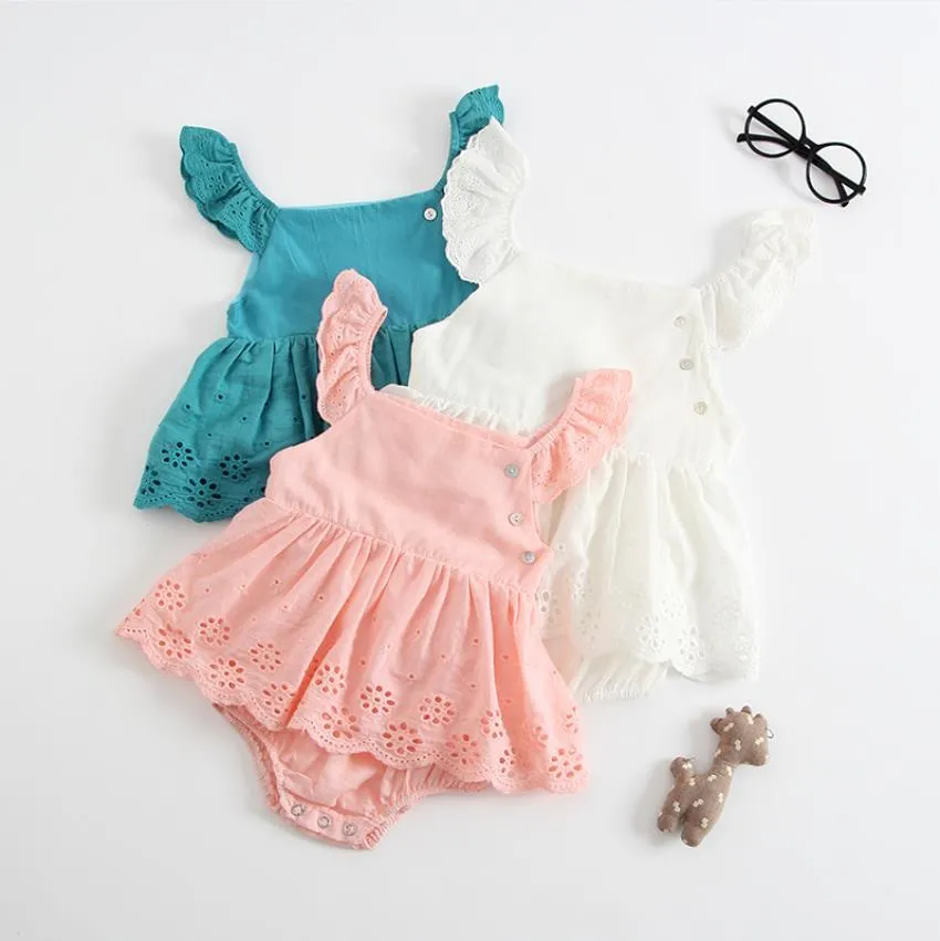 Baby Girl Clothes Cotton Girls Dresses Romper Flying Sleeve Newborn Jumpsuits Boutique Outfit Baby Climbing Clothing 3 Colors DW5344