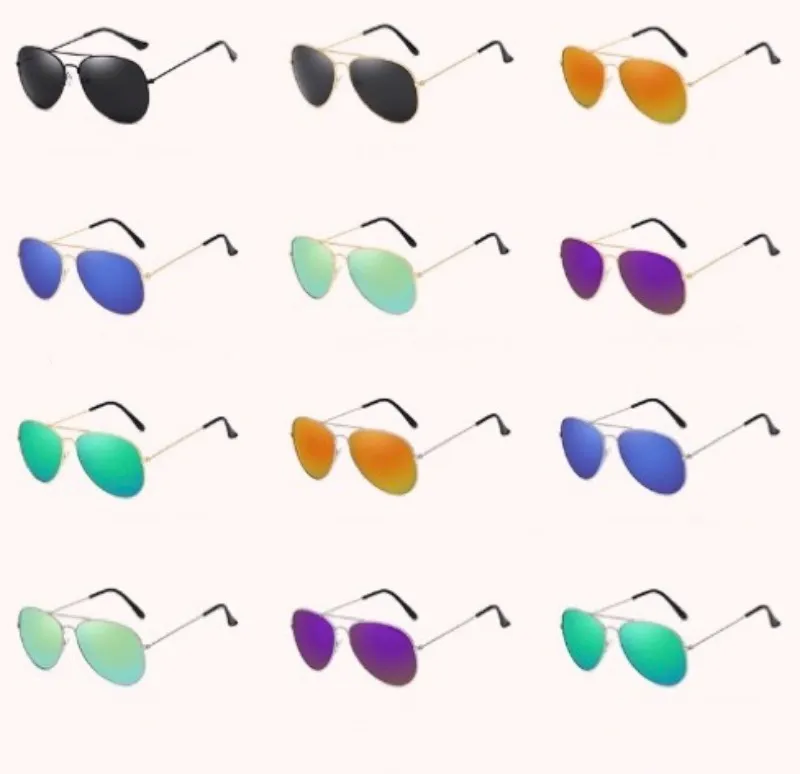 Mise à jour lunettes de soleil miroir coloré pilote lunettes UV400 lentilles 12 couleurs mixtes lunettes de soleil en gros