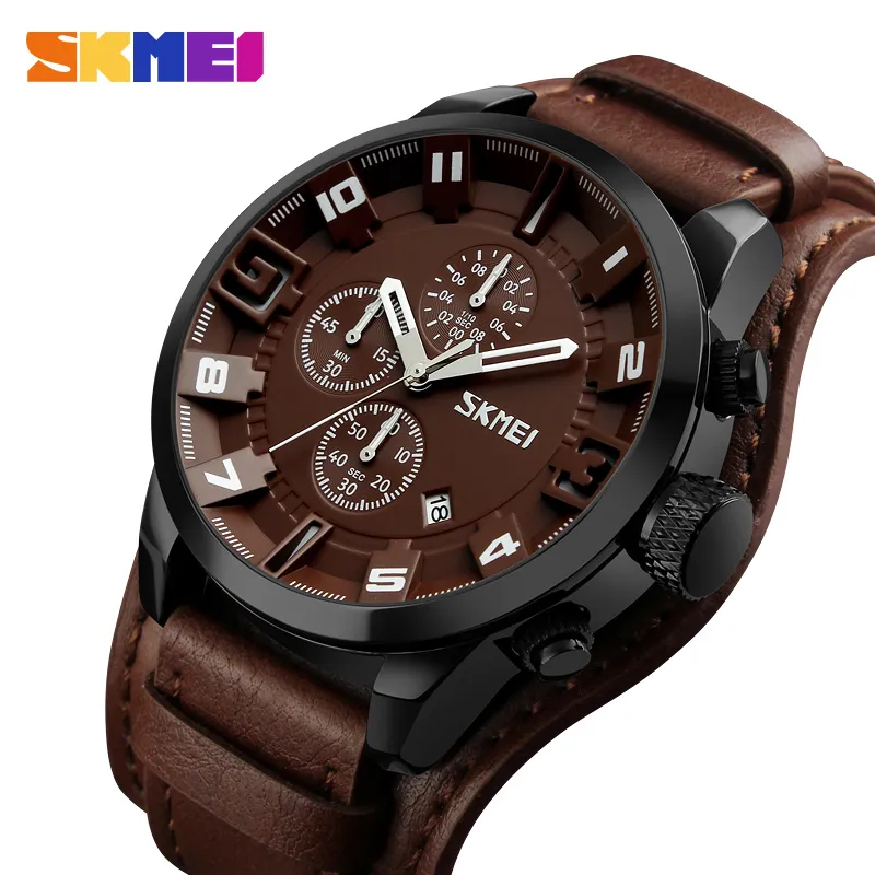 SKMEI New Fashion Sport Quartz Watches Men Luxury Business Leather