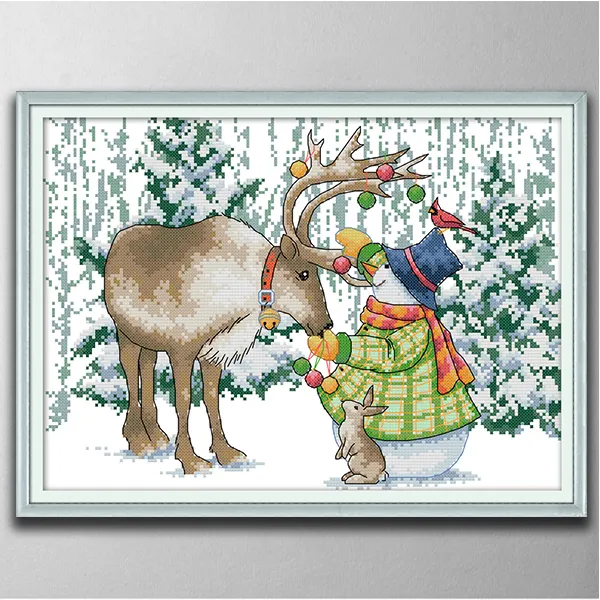 Elk i Snowman Decor obrazy, Ręcznie robione Cross Stitch Craft Tools Hafty Ulotki Zestawy zliczone druk na płótnie DMC 14CT / 11CT