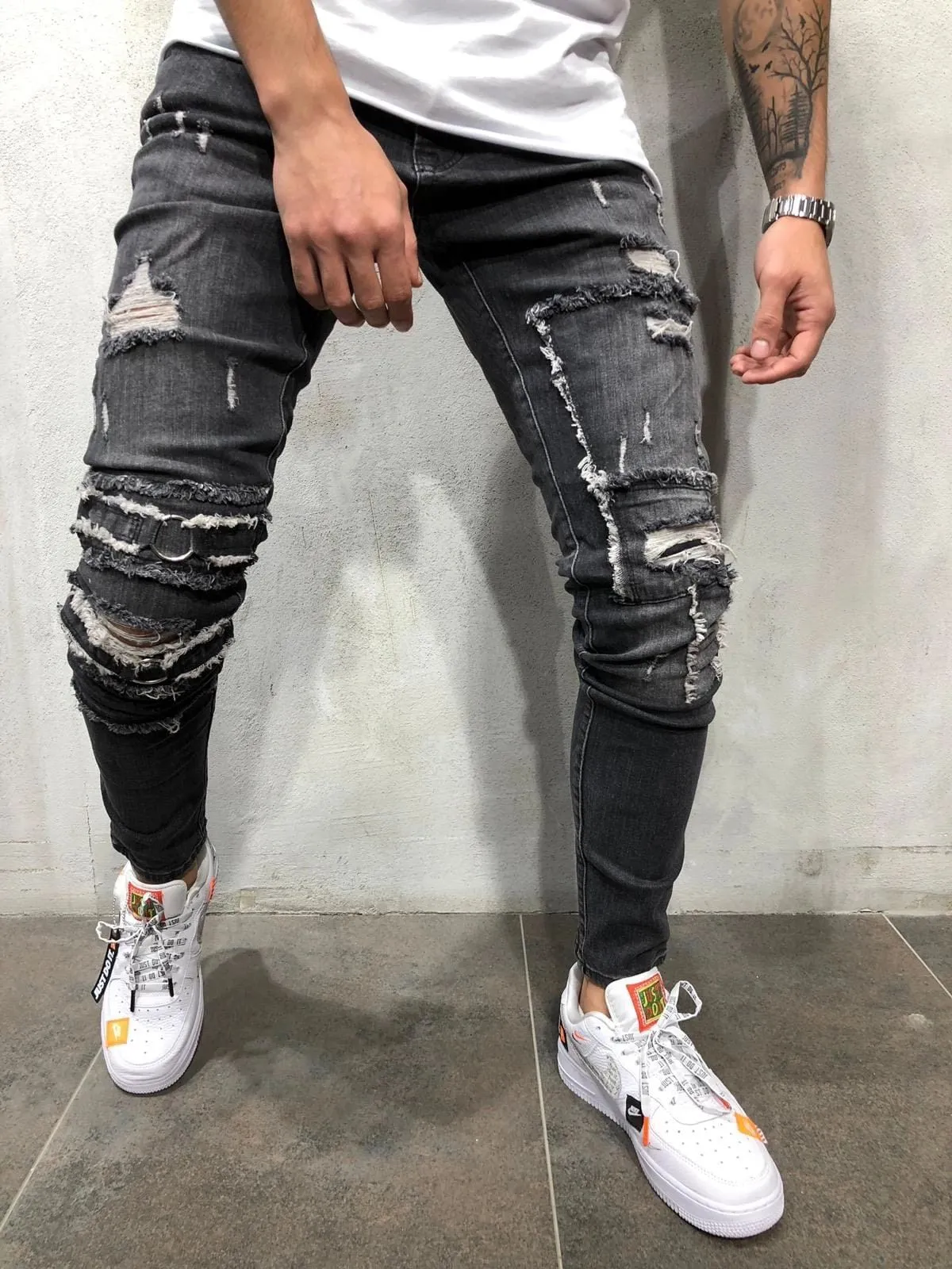 Slim Fit Black Ripped Jeans Boys Mens Slim Fit Denim Jeans Black