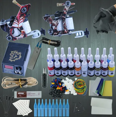 Professional Tattoo Kit 2 Machine Gun 20 Color Inks Power Supply Complete Tattoo Kits Permanent Make Up Professional Tattoo Kit Set