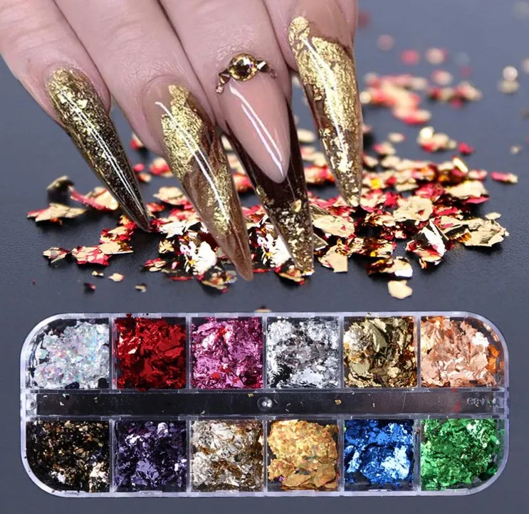 Nail Foil Paillette Decal Foil Chip Glitter Slice Design Sequins Irregular DIY Tinfoil Manicure for Women Girls