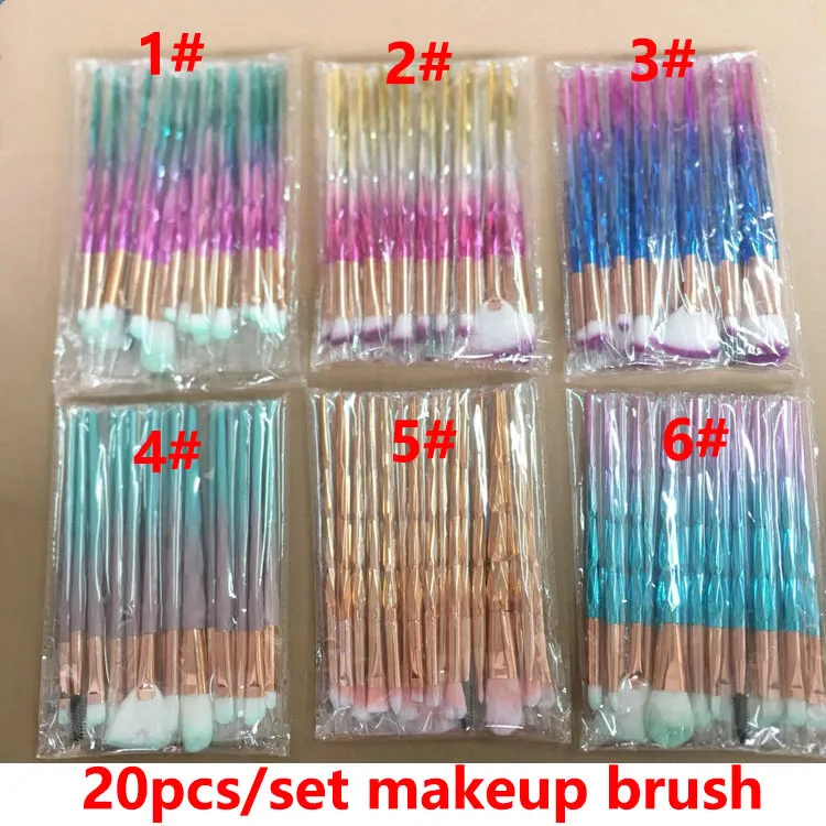 Diamentowe pędzle do makijażu 20 sztuk zestaw Proszek Szczotki Zestawy Face Eye Brush Puff Batch Colorfulbrushes Foundation Szczotki kosmetyki kosmetyczne w magazynie