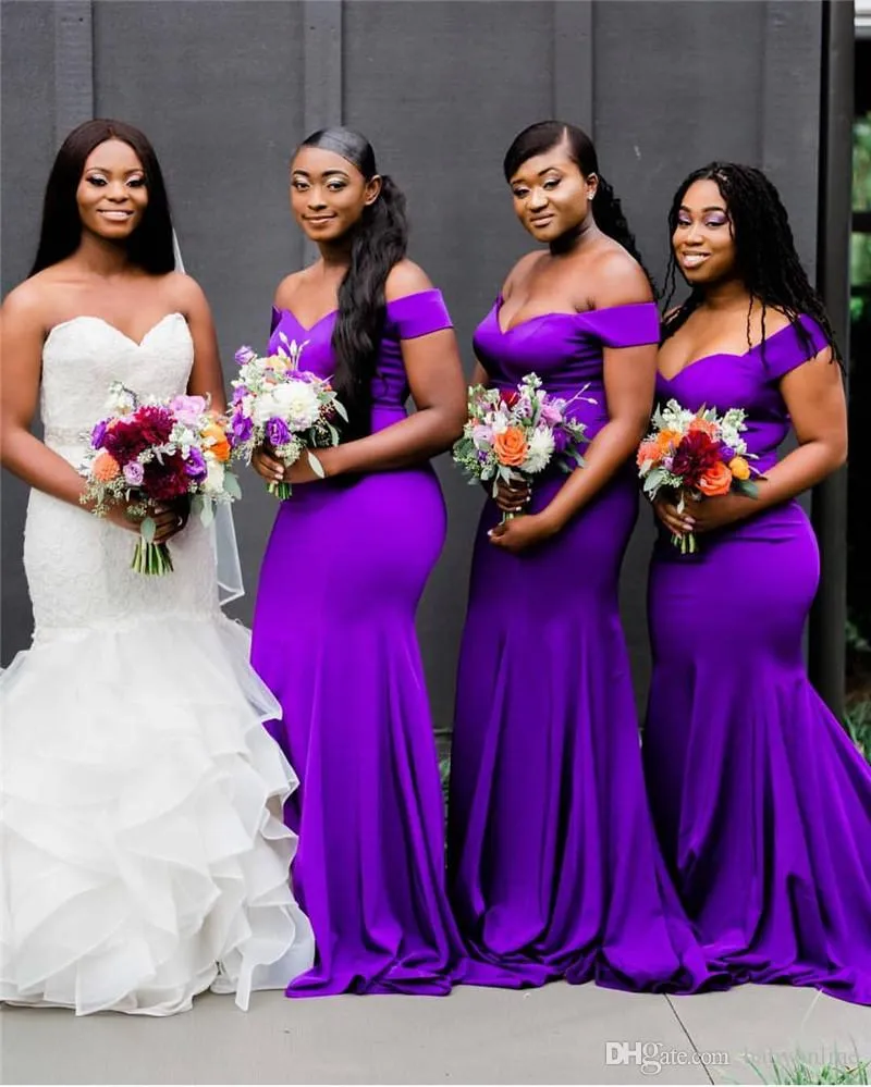 Robes de demoiselles d'honneur de sirène violette africaine nigériane pour filles noires simples épaules dénudées, plus la taille des robes d'invité de mariage, vêtements de demoiselle d'honneur