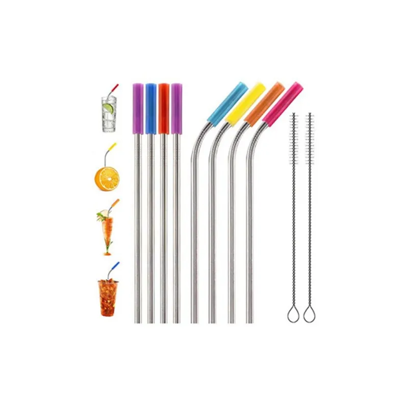 Rostfritt stål Straw Reusable Straws Metal Drinking Straw Bar Drycker Party Vin Tillbehör Straxbent Style DH0118