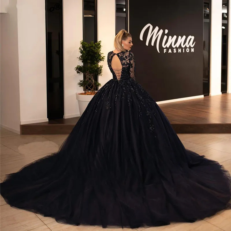 Elegant Black Ball Gown Graduation Prom Dresses 2019 V Neck Long