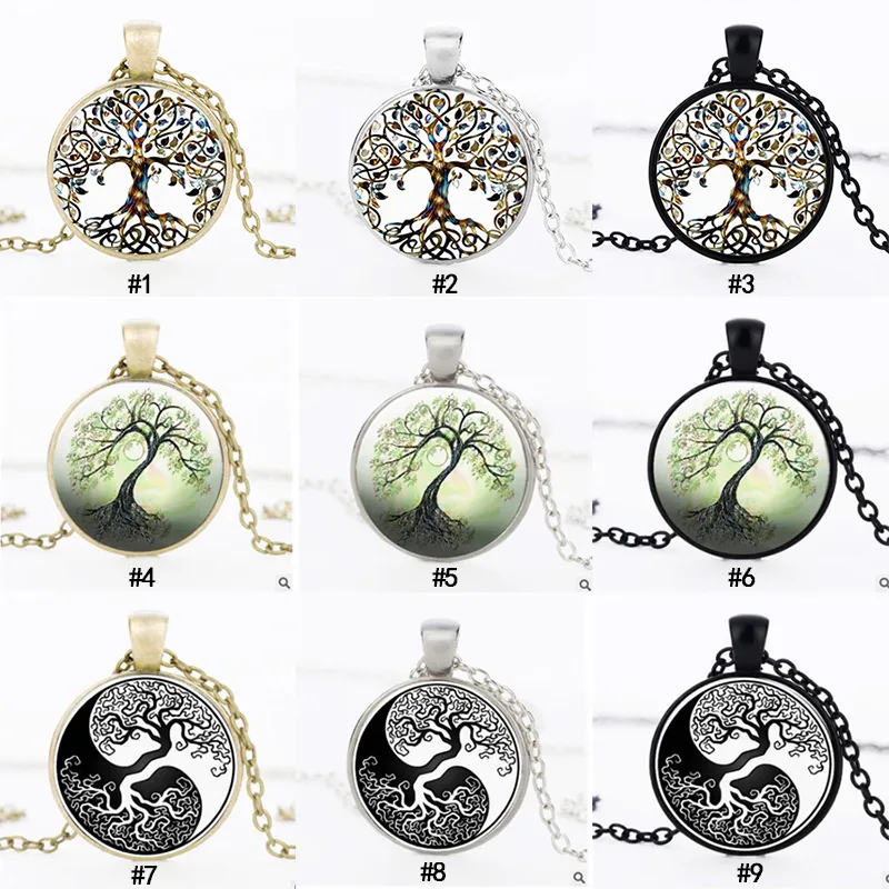 Fashion Tree of Life Collane con ciondolo Time Gem Cabochon Charm in vetro Argento Nero Bronzo Catena a maglie Per donna Gioielli di lusso da uomo