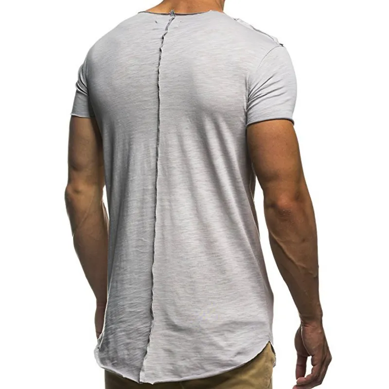 Icelion 2019 verão longo t camisa masculina manga curta fitness camiseta moda sólida magro ajuste o pescoço tshirt masculino hip hop streetwear mx200509