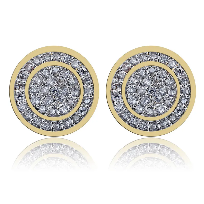 Joyería de moda de Hip Hop, aretes para hombre, aretes chapados en oro amarillo y blanco, aretes con diamantes para hombres, accesorios de cristal ostentoso