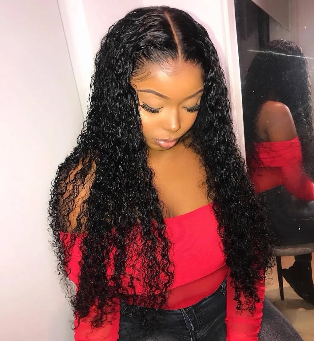 Lace Front Wig Human Hair Pre Plucked Brazilian Natural Hairline Curly Black M Amazon.com : PRIMELACE Kinky Curly Lace Front Wig Human Hair  main image 2